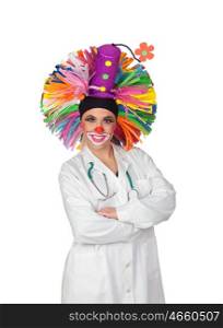 Doctor wearing a clown isolated on white background