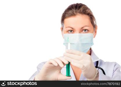 doctor wearing a mask and gloves with syringe