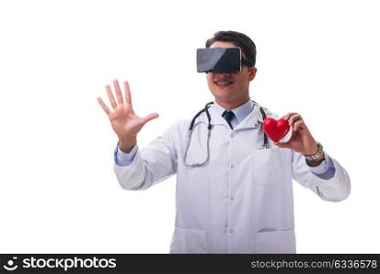 Doctor wearing a vr virtual reality headset isolated on white ba. Doctor wearing a vr virtual reality headset isolated on white background
