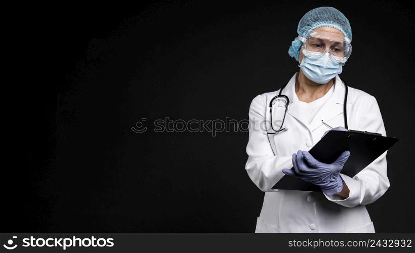 doctor wearing medical equipment with copy space