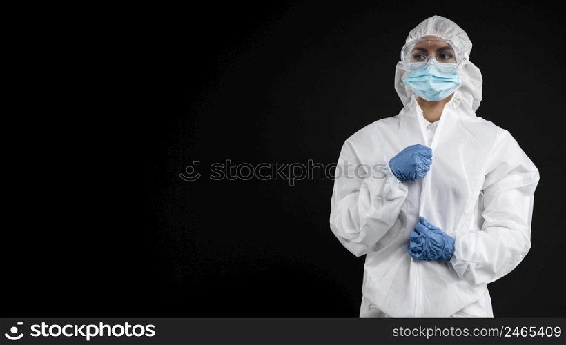 doctor wearing pandemic medical wear with copy space