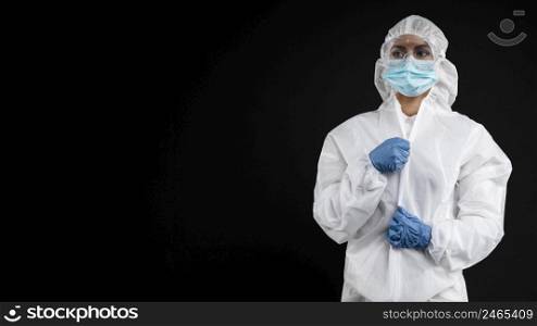 doctor wearing pandemic medical wear with copy space