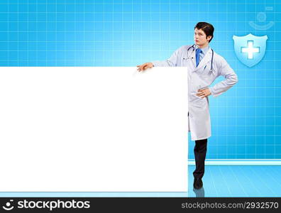 Doctor with blank banner