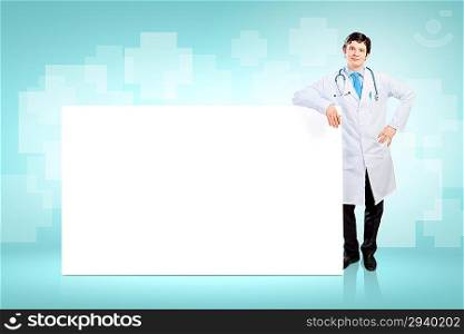 Doctor with blank banner