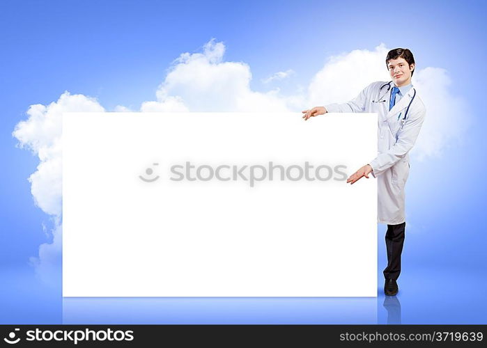 Doctor with blank banner