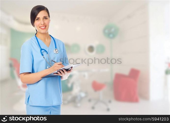Doctor with clipboard at medical office