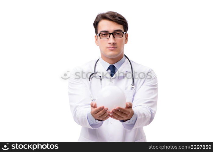 Doctor with crystal ball isolated on white background