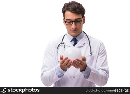 Doctor with crystal ball isolated on white background