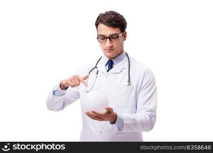 Doctor with crystal ball isolated on white background