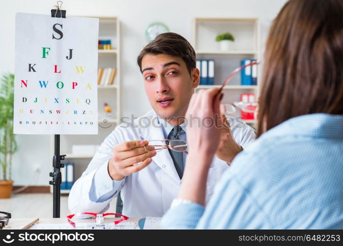 Doctor with patient at eye exam