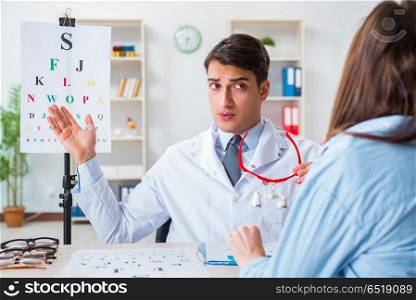 Doctor with patient at eye exam