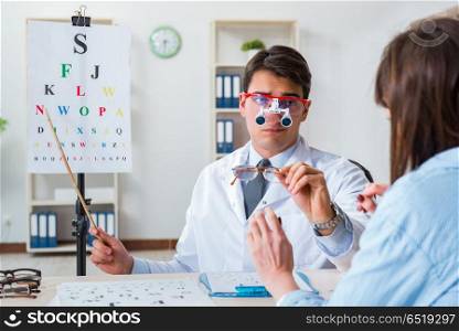 Doctor with patient at eye exam