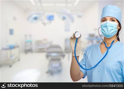 Doctor with stethoscope at medical office