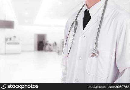 doctor with stethoscope in hospital background