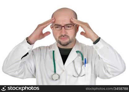Doctor with worried gesture isolated on white background