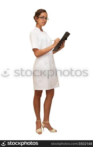 Doctor woman isolated on a white background.