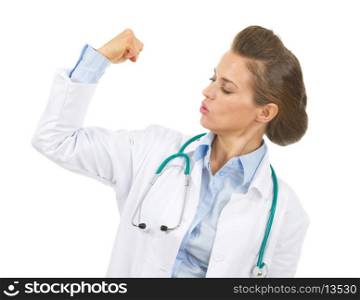 Doctor woman showing biceps