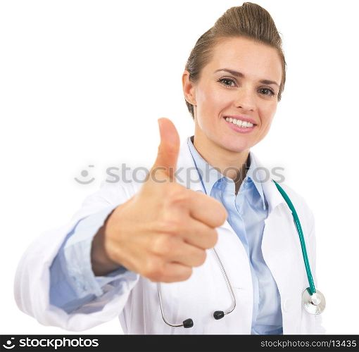 Doctor woman showing thumbs up