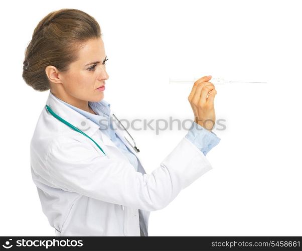 Doctor woman using syringe as dart