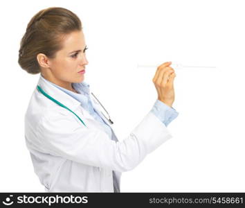 Doctor woman using syringe as dart