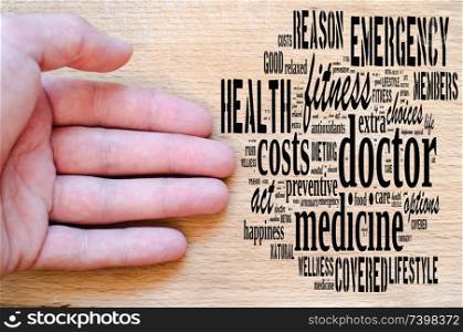 Doctor word cloud collage over wooden background