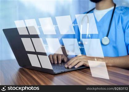 Doctor workflow using technology document management on computer system management for cardiologist Specialist in treating heart disease for treatment in hospital , DMS document management concept