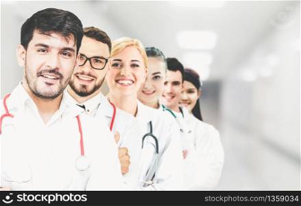 Doctor working in hospital to fight 2019 coronavirus disease or COVID-19. Professional healthcare people with other doctors, nurse and surgeon. Corona virus medical care and protection concept.