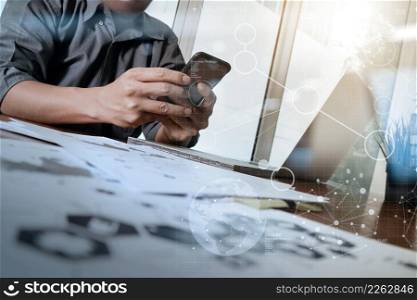 doctor working with laptop computer in medical workspace office and medical network media diagram and smartphone as concept
