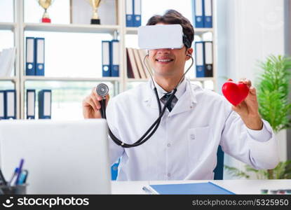 Doctor working with virtual VR reality glasses