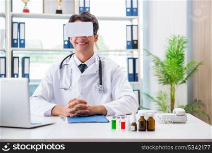 Doctor working with virtual VR reality glasses