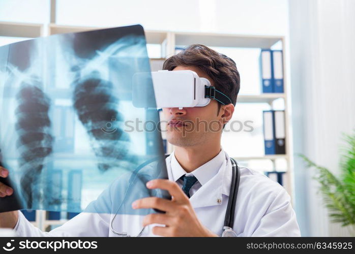 Doctor working with virtual VR reality glasses