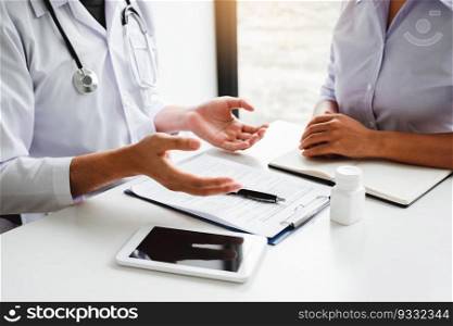 Doctors and patients Consulting about Treatment guidelines at office