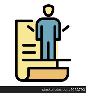 Document and person icon. Outline document and person vector icon color flat isolated. Document and person icon color outline vector