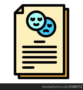 Document and two smiles icon. Outline document and two smiles vector icon color flat isolated. Document and two smiles icon color outline vector