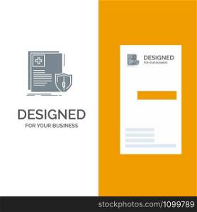 Document, Protection, Shield, Medical, Health Grey Logo Design and Business Card Template