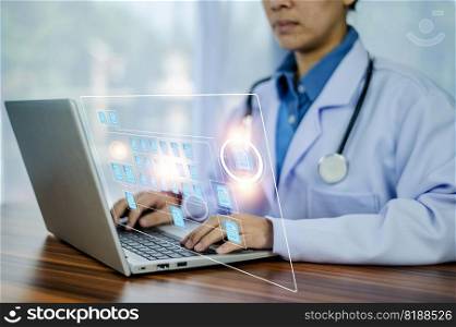 Documents concept, Doctor use computer connection server data base patient for technology treatment in hospital.in Documents concept management