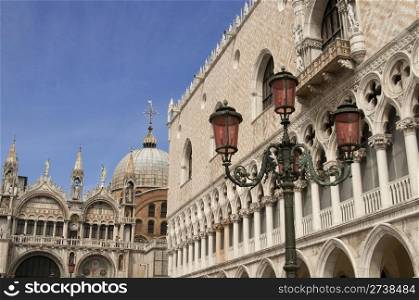 Dodge&rsquo;s Palace and St. Mark&rsquo;s Basilica, Venice, Italy over blue sky in Venice, Italy