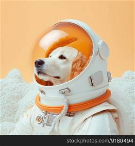Dog astronaut in space suit. Abstract space pet portrait in pop art style. AI. Dog astronaut in space suit. Space pet portrait in pop art style. AI