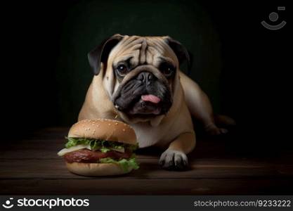 Dog care hamburger. Pet meal lunch. Generate AI. Dog care hamburger. Generate AI