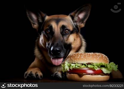 Dog care hamburger puppy. Cute meat. Generate AI. Dog care hamburger puppy. Generate AI