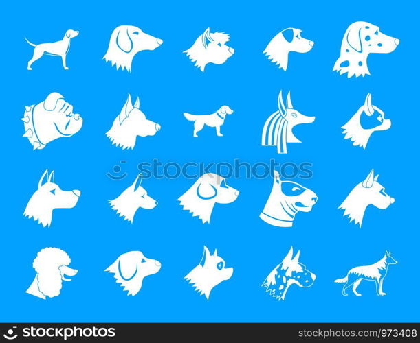 Dog icon set. Simple set of dog vector icons for web design isolated on blue background. Dog icon blue set vector