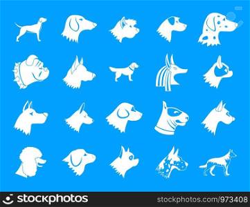 Dog icon set. Simple set of dog vector icons for web design isolated on blue background. Dog icon blue set vector