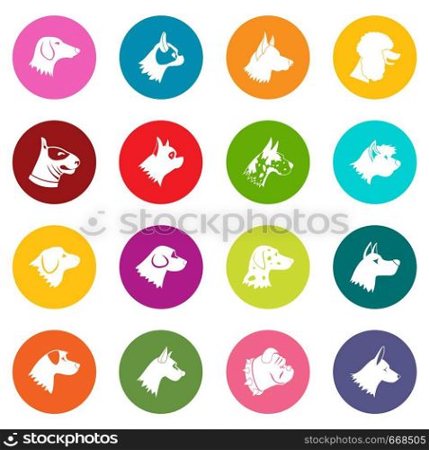 Dog icons many colors set isolated on white for digital marketing. Dog icons many colors set