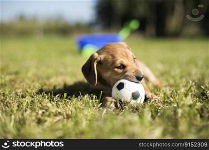 Dog in on the grass background