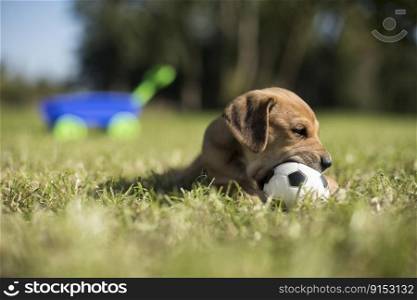 Dog in on the grass background