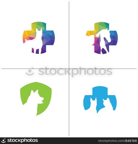Dog logo design set, pet care center, animal hospital vector icons.