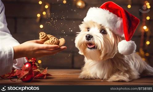dog receiving Christmas treat