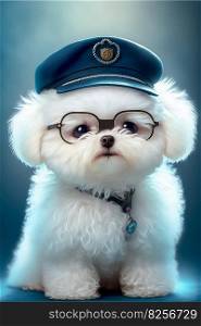 Dog with big eyes and glasses on black background AI generated