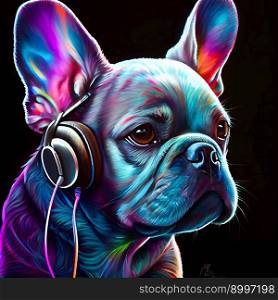Dog with headphones.  Generative AI
