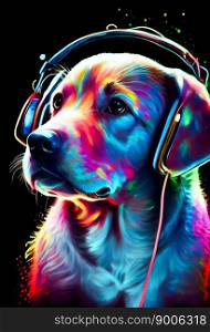 Dog with headphones.  Generative AI 